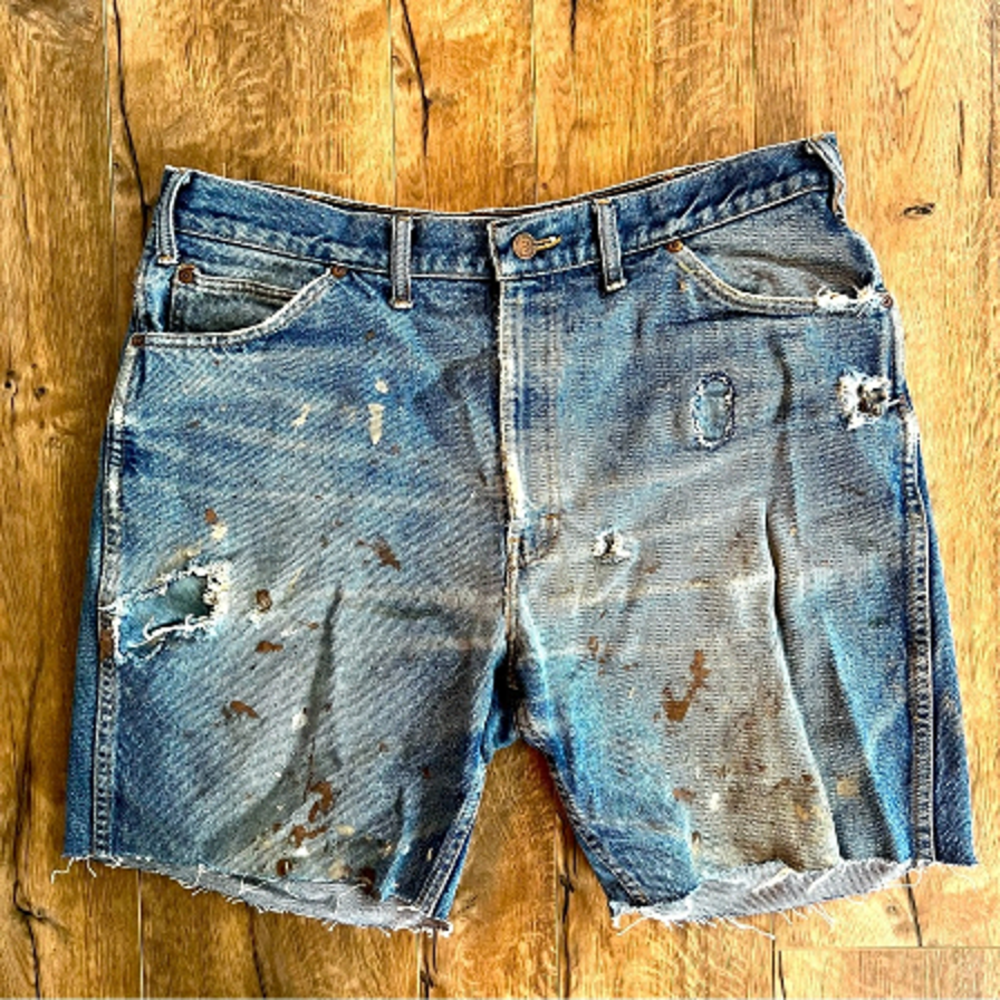 Vintage Paint Splattered Marks Work Warehouse Jean Shorts
